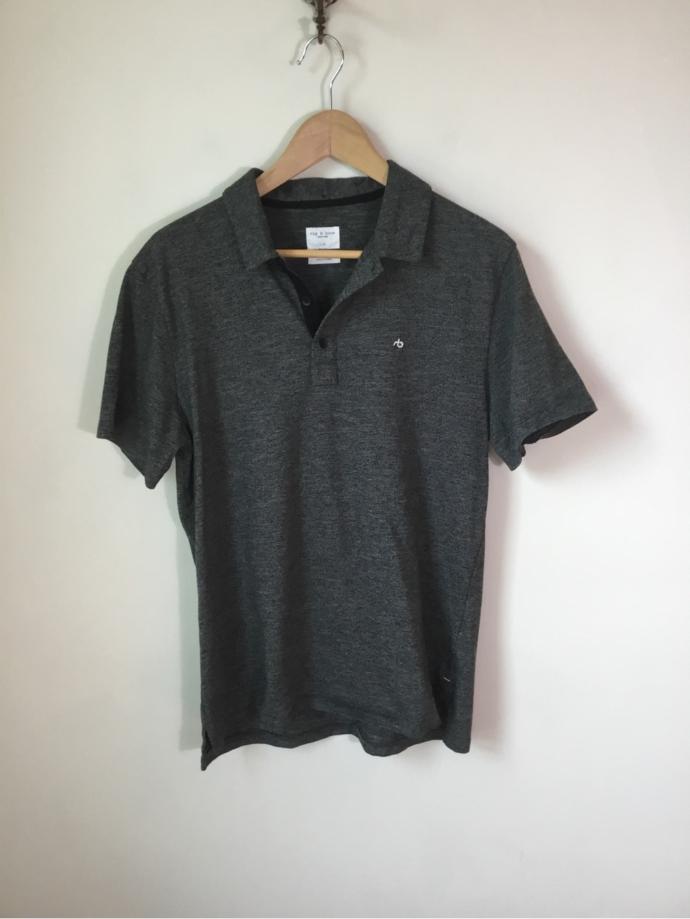 Rag & Bone Heathered Grey Polo Short Sleeve Cotton Shirt